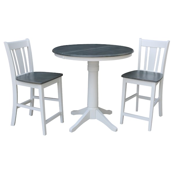 International Concepts Round 36 in Rd Extend Dining Table, 2 San Remo Stools, White/Heather Gray, 36 W, 48 L, 36.1 in H K05-36RXT-27B-S102-2 - main